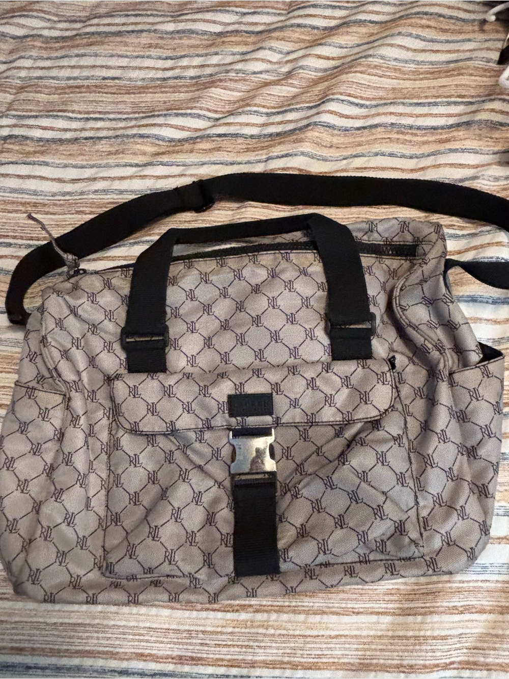 Ralph Lauren Beige and Black Monogram Messenger Bag